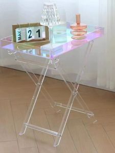 โต๊ะพับอะครีลิกโปร่งใสขนาดเล็ก โต๊ะสี่เหลี่ยมเรียบง่าย สะดวกสบาย หรูหรา ดีไซน์เนอร์ Ins ตู้เก็บของ ชั้นวางของ ที่รองเท้า สไตล์โมเดิร์น เรียบง่าย