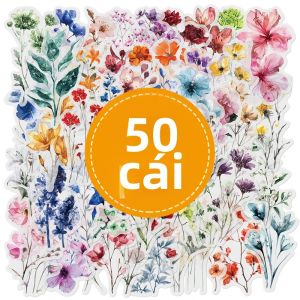 50 Miếng Dán Hoa Phong Cách Ink-Wash Trong Suốt PET Dán Trang Trí Cho Ốp Điện Thoại Sổ Tay Cốc Nước Đồ Trang Trí Thẩm Mỹ Cây Cảnh Đồ Chơi Trẻ Em
