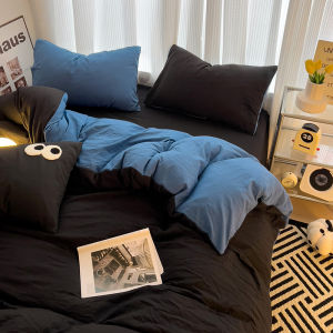 Young Adult Healing Ins Rose Red with Black Washed Cotton Bed Four-Piece Set Bed Sheet Quilt Cover Student Three-Piece Set 1.8