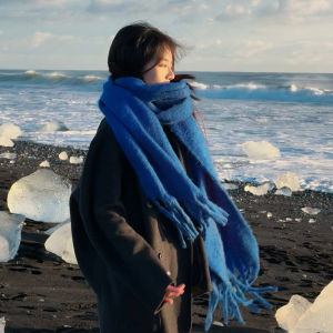 Thickened Blue Cashmere like Scarf for Men And Women Warm Fashionable Winter Scarf Multifunctional Korean Style Long Rectangle
