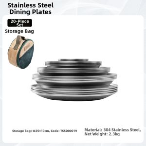 TNR | Outdoor Stainless Steel Camping Tableware 20 Pieces