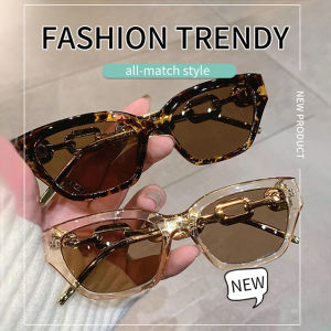 A.one Eyeglasses for Women Cat Eye Sunglasses Personality Hip-hop Metal Chain Sunglasses Fashion Polygon Small Frame Street Photo Sunglasses