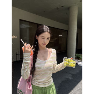 Sun-Protective Long-Sleeve Stripe Top Stylish and Rejuvenating