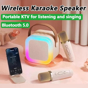 K12 ลำโพงบลูทูธ มีไมค์ 2 ตัว คาราโอเกะไร้สายกลางแจ้งขนาดเล็ก ลําโพงคาราโอเกะ ลำโพงพร้อมไมค์ RGB HIFI Blutooth Speaker USB / TF / AUX ลำโพงบลูทูธไมโครโฟนคู่รองรับ