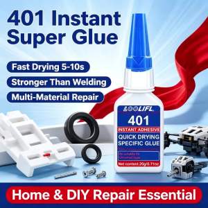 LOOLIFL | LOOLIFL 401 Instant Super Glue 20g Cyanoacrylate Adhesive Fast Drying Strong Bond for Plastic Rubber Metal Ceramic Model DIY Rep