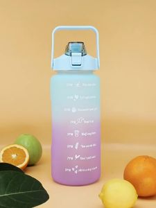 3 in 1 Set Water Bottle 3 Colors Motivational Water Tumbler Bottle With Time Marker & Straw Large Capacity Portable