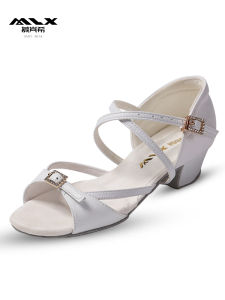 MuLanXi Kids Professional Dance Shoes Soft Bottom Middle Heel Latin Dance Shoes Girls Practice Shoes White Color Fitness Shoes