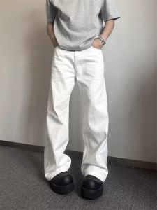 American Retro Pure White High-End Feeling Spring Autumn Straight Leg Jeans Casual Versatile Mens Jeans Trendy