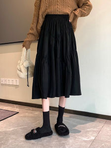 กระโปรงทรงเอสีดำ เอวสูง ทรงเอ กระโปรงทรงเค้ก ยาวปานกลาง สไตล์เรียบง่าย สวมใส่ไปทำงานในช่วงต้นฤดูใบไม้ผลิ