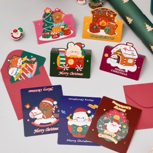 Cartoon Christmas Greeting Card with Envelope Foldable Small Card Kindergarten Kids Student Christmas Gift Message Card