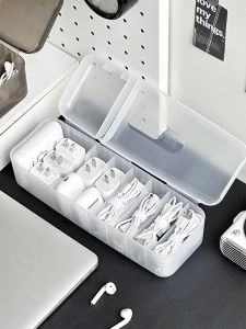 Dustproof Desktop Organizer Box with Cover for Charging Cable Mobile Phone Data Cable Storage Box College Dormitory Room Arrangement