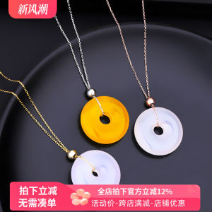 S925 Sterling Silver Necklace Positioning Needle Chain Box Chain O-Shaped Chain Wear Safety Stone Beads Adjustable Clavicle Chain for Women