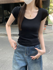 Áo Thun Nữ La Chapelle Cổ Tròn Tay Ngắn Dáng Ôm Màu Xám Mùa Xuân 2025 Phong Cách Mới Chất Liệu Cotton Dệt Kim