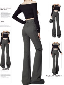 High Waist Bell Bottom Workwear Jeans Womens Grey Micro Flared Trousers Spring Autumn New Style Slimming Horse Hoof Pants