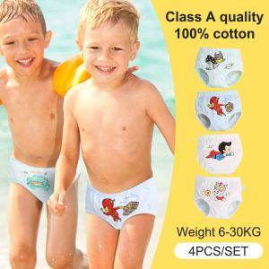 KUCHAR กางเกงในผ้าฝ้าย100% 4ชิ้นสำหรับเด็กผู้ชายชุดชั้นในสามเหลี่ยมผ้าฝ้ายพิมพ์ลายการ์ตูนสไปเดอร์แมนกัปตันอเมริกา