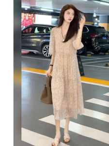 ANFEIQI | Summer New Elegance French Style Resort Unique Floral Loose Slim Fit Women Dress
