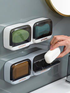 Punch-Free Wall Hanging Double Grid Soap Dish Bathroom Drain with Cover Soap Holder Student Dormitory Soap Box