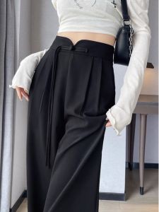 Luxury Winter Fashion Retro Chinese Style Slim Wide Leg Pants