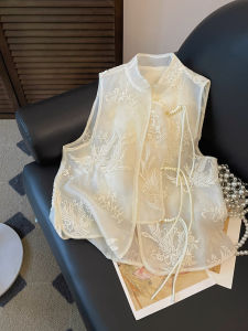 PAIBOLI | เสื้อกั๊กคอตั้งปักลายสไตล์จีนใหม่สำหรับฤดูร้อนปี 2025 เสื้อผ้าทำงานสไตล์เกาหลี แขนสั้น ความยาวปกติ