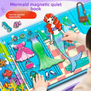 Princess Dress-Up Stickers Girls 3D Magnetic Quiet Book Toy Elsa Mermaid Early Education Smart Plaything for 3-6 Years Old