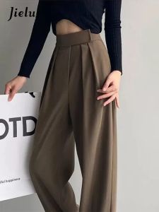 Brown Wide Leg Women Classic Suit Pants Vintage Palazzo Office Elegant Casual Black Trousers Female High Waist Pants