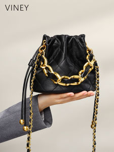 Viney Luxury Leather Mini Bucket Bag Fashionable Shoulder Handbag Womens Crossbody Chain Purse Soft Cowhide Summer New