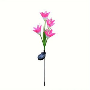 1PC Solar Powered LED Simulation Lily Flower 4-Head Colorful Outdoor Camping Courtyard Park Atmosphere Decoration Light