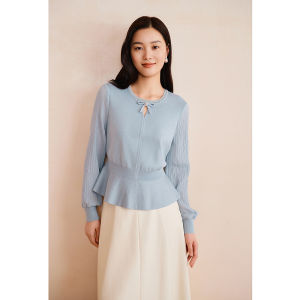 Elegant Rhinestoned Bow Tie Waist Accentuating Layered-Style Knitwear