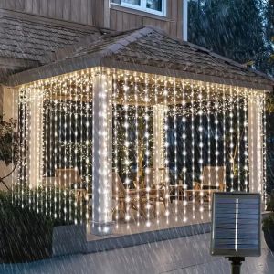 Outdoor Solar Curtain LED String Lights New Year Christmas Landscape Decorative Courtyard Atmosphere Light Holiday Garden Light