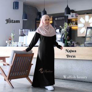 Ulfashion dress polos wanita baju abaya muslimah terbaru najwa bahan wolfish luxury