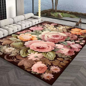 French Style Living Room Carpet Home Simple Luxury Large Area Full Coverage Plant Floral Pattern Rectangle Rug Crystal Velvet