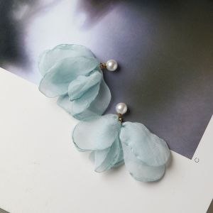French Style Petal Pearl Ear Studs Silk Chiffon Sweet Fresh Spring Summer Fashion Jewelry Womens Earrings Handmade Alloy