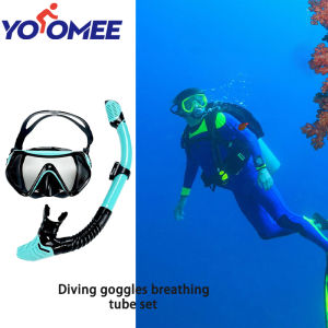 Yoomee หน้ากากดำน้ำอุปกรณ์ดำน้ำป้องกันฝ้าสำหรับผู้ใหญ่ชุดสนอร์กเกิ้ลฝึกว่ายน้ำ Alat Snorkeling แบบพาโนรามา