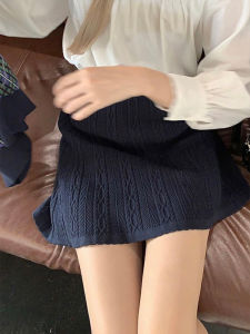 High Waist Knitted Short Skirt Womens A-Line Mini Skirt Spiral Texture Slimming Effect Autumn Collection Fashionable Commute Style