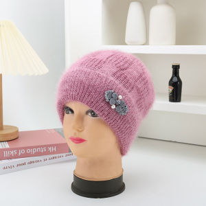 หมวกถักหนาสำหรับผู้หญิง หมวกไหมพรมหนาแบบลำลอง หมวกผู้หญิงสีพื้น หมวกผ้าขนสัตว์สำหรับฤดูหนาว หมวกแก๊ปทรงกลมสำหรับผู้หญิง