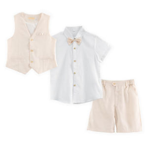 Lontakids ชุดสูทเด็กผู้ชาย4ชิ้นชุดทักซิโด้เข้ารูปพอดีชุดแต่งงานสีเขียวน้ำเงินฤดูร้อนกางเกงเสื้อกั๊กลินินลำลอง