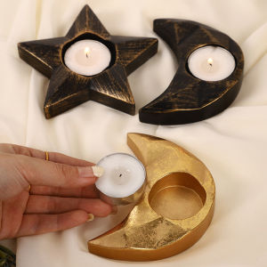 1PC Star Moon Candlestick Black Pentacle Candlestick Holiday Decoration Crescent Shape Candle Holder Gold Star Resin Candlestick Nordic Candle Stand Home Decoration 2 styles