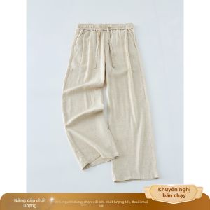 OUMULONG | Quần Vải Linen Thoáng Khí Phong Cách Đơn Giản Thoáng Mát Dạng Rộng Rãi Cao Cấp