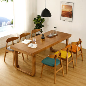 Nordic Style Solid Beech Wood Dining Table Rectangular Shape for Living Room Home Use Eight Person Capacity No Extension
