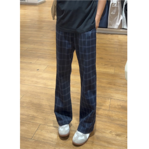 Blue Check Mens Pants Thin Loose Fit Tapered to Straight