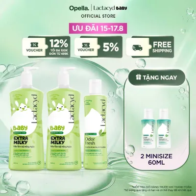 Bộ 2 Chai Sữa Tắm Gội Trẻ Em Lactacyd Baby Extra Milky Làm Sạch Dịu Nhẹ và Dưỡng Ẩm Vượt Trội Size Jumbo 800ml + Chai Dung Dịch Vệ Sinh Phụ Nữ Lactacyd Odor Fresh Ngăn Mùi 24H 250ml