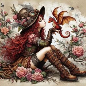 HUACAN 11Ct Cross Stitch Suit Dragon Girl Portrait Embroidery Set Rose Flower Needlework Picture Printed Canvas Home