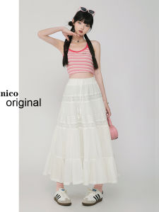 Váy Chữ a Ren Cạp Cao Màu Trắng Thường Ngày Cho Nữ Váy Dài Đến Đầu Gối Dáng Chữ A Váy Xếp Nếp Váy Mùa Hè