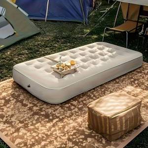 Single Flocked Air Mattress Inflatable Bed with Foot Pump Honeycomb Support PVC Air Bed Portable Sleeping Mattress for Camping Outdoor Home Guest Temporary Bed