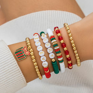 6 PCs Set Letter CCB Polymer Clay Crystal Bracelet Suit Fashion Fashion Christmas Trendy Girls Accessories