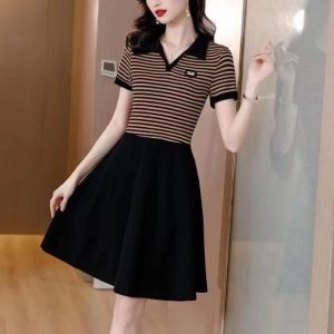 Womens Dress New Fashionable Loose Fake Two Piece Set Stylish Versatile Stripe A-line Skirt Casual Trendy Skirt