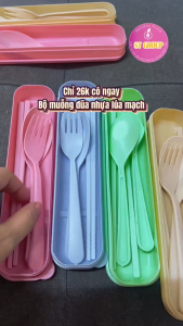 Bộ Muỗng Đũa cá nhân ST GROUP bằng nhựa lúa mạch màu pastel phong cách vintage Bắc Âu Hộp 3 Món Đũa Muỗng Nĩa chịu nhiệt cao an toàn tiện dụng