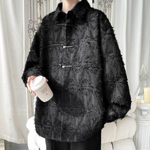 Cleanfit New Chinese Style Mens Black Shirt Spring Autumn Tassel Design High End Trendy Brand Casual Outerwear Long Sleeve