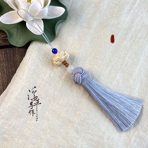 Floating Natural Boxwood Lotus Beige Tassel Pendant Chinese Ancient Style Mobile Phone Fan Pineapple Hat Tassel Ornament