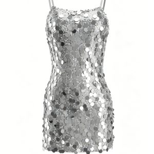 Women Sequin Mini Dress Adjustable Spaghetti Strap Bodycon Party Evening Club Dress Aesthetic Sequin Bodycon Dress